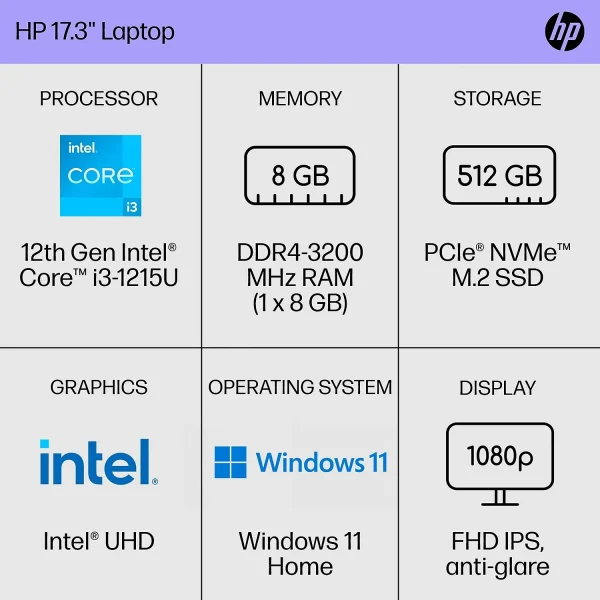 ¡Oferta! HP 17-CN2283ST 17.3" FHD I3-1215U 8GB RAM 512GB 8Q3J6UA#ABA - Imagen 2