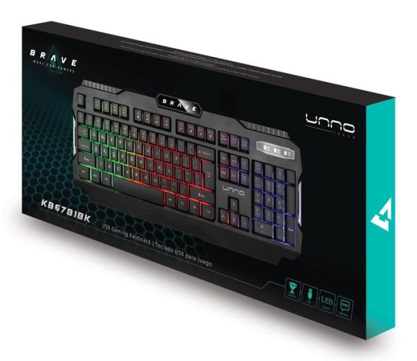 TECLADO UNNO TEKNO GAMING BRAVE USB OPTICO KB6781BK - Imagen 2