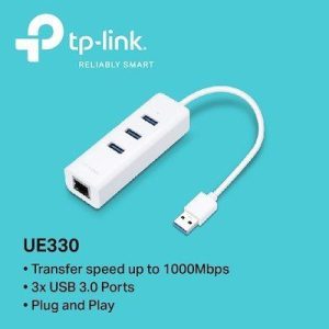 TP-LINK  USB 2 en 1 con Hub de 3 Puertos USB 3.0 Ethernet Gigabit UE3300
