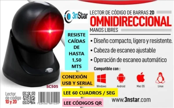 ¡Oferta! 3nStar SC505 Lector Código Barras Omni-direccional 3NS-POS-SC505 - Imagen 2