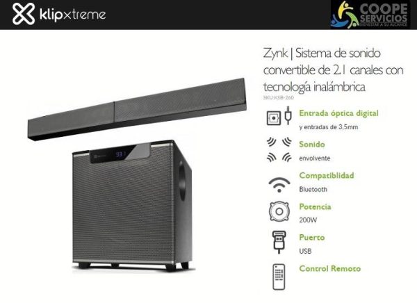 KLIP XTREME BARRA DE SONIDO CON SUBWOOFER 8 PULGADAS 2.1 KSB-260