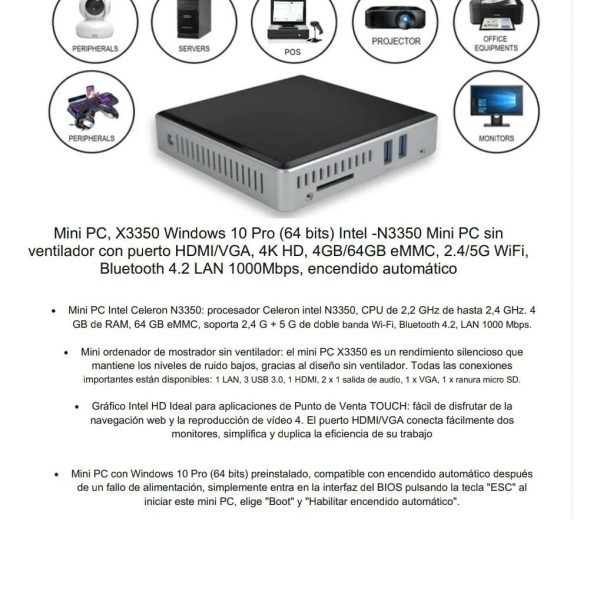 Avanced Mini Pc  X3350 Windows 10 Pro APT-MP33508