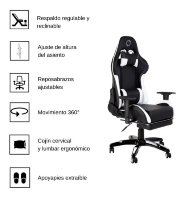 Nibio Silla Gaming Destroyer Cuero Sintetico Rosada GC008SPINK - Imagen 2