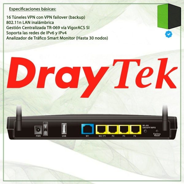Router Draytek Vigor 2912n 2.4GHz 5x RJ-45 Negro Vigor2912n - Imagen 2