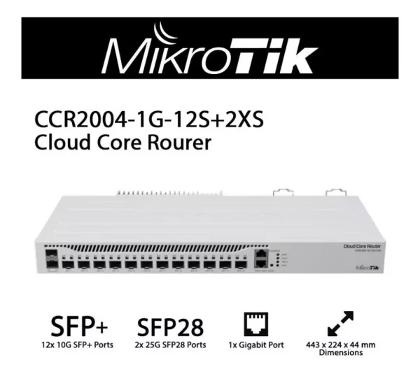 MIKROTIK 12 Puertos SFP+ 10G 2 Puertos SFP28 25G CCR2004-1G-12S+2XS
