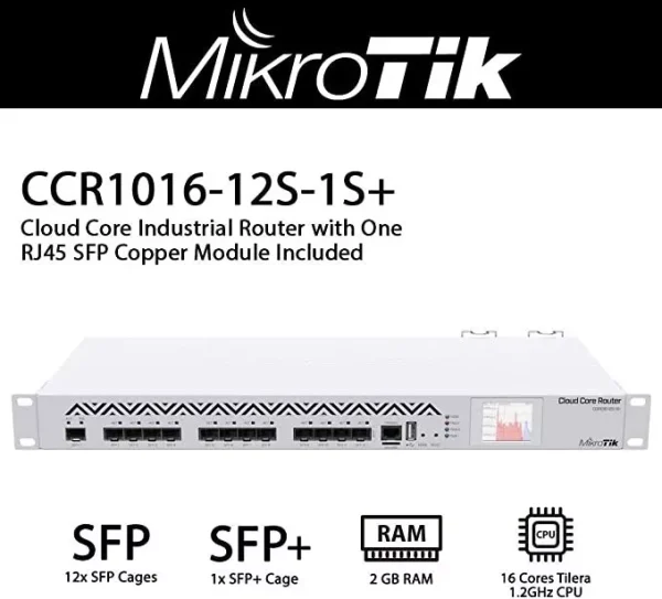 MIKROTIK Cloud Core Router 12 Puertos SPF 1G SFP CCR1016-12S-1S+
