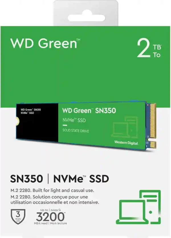 ¡Oferta! WESTERN DIGITAL GREEN SN350 NVMe GREEN 2TB M.2 2280 WDS200T3G0C