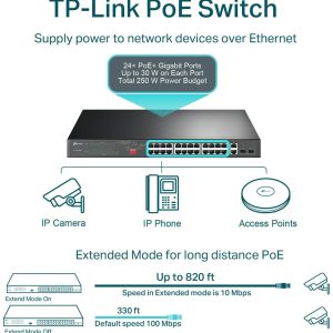 TP-LINK Switch 24 Puertos PoE+ 250W 2 Gigabit 2 SFP TL-SL1226P